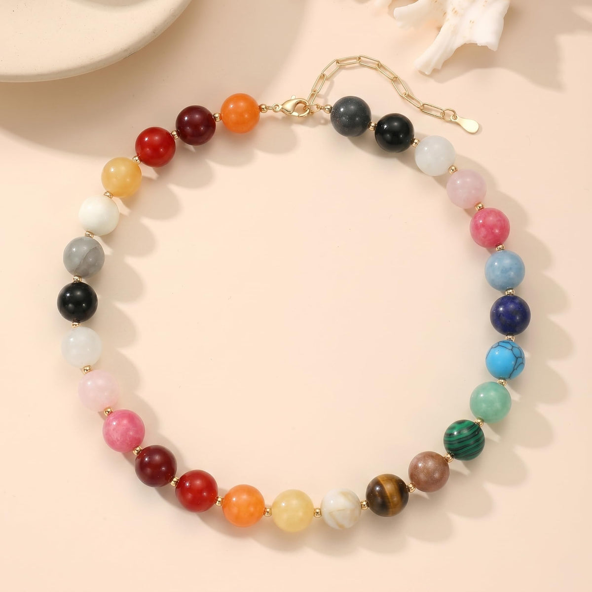 Colorful Beaded Necklace for Women Boho Statement Chunky Necklace Natural Stone Beads Gemstone Choker Necklaces Handmade Summer Beach Jewelry
