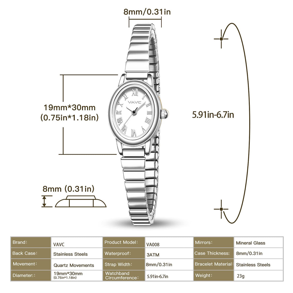 Small Gold Watches for Women,Analog Womens Watch with Stainless Steel Expansion Band,Oval Case Roman Dial,Water Resistant