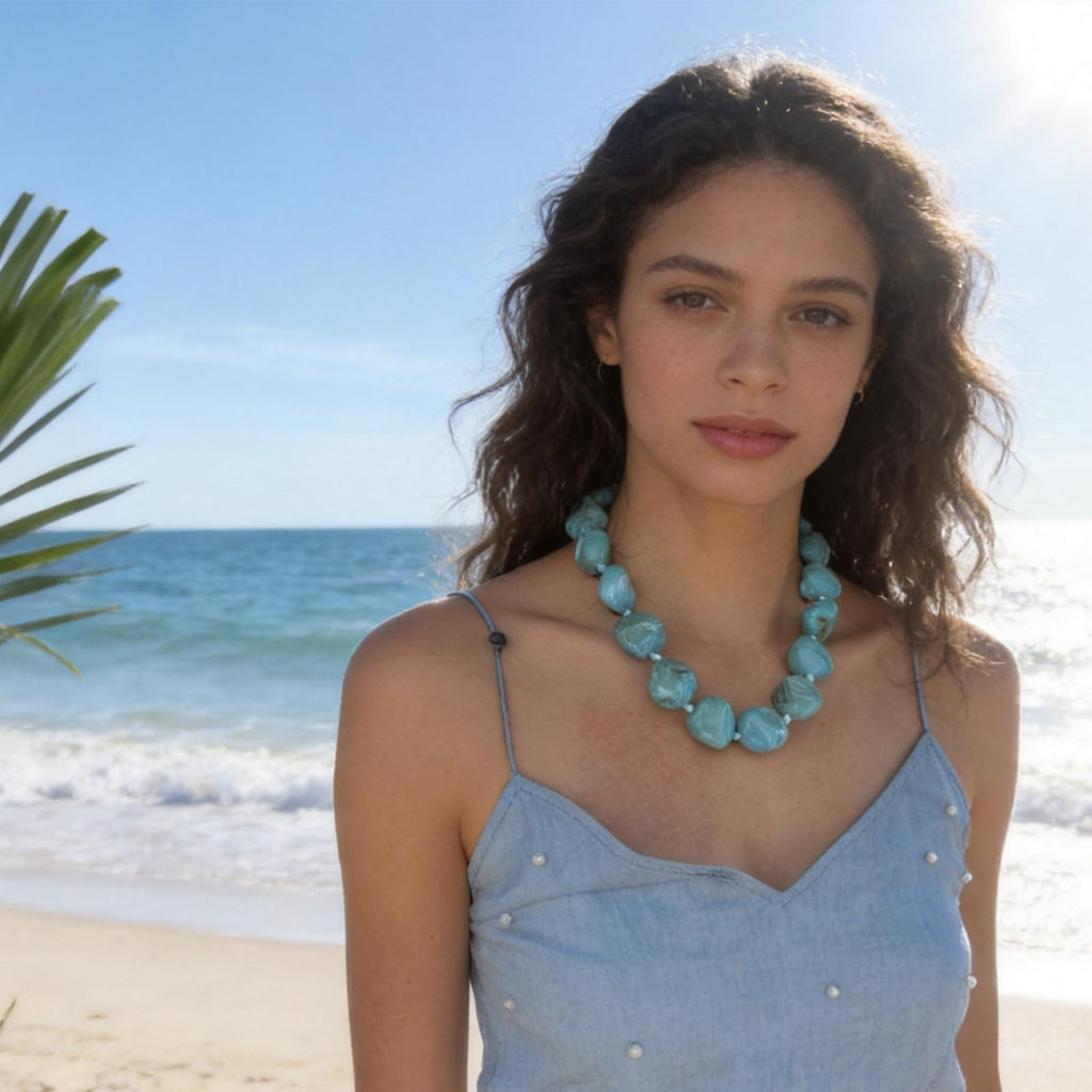 We We Chunky Colorful Beaded Necklace for Women Large Boho Statement Bead Chokers Necklaces Turquoise Blue Big Beads Jewelry Neck Summer Beach