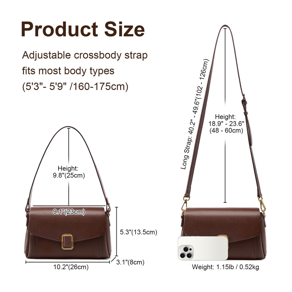 Genuine Leather Crossbody Bag for Women, Adjustable Shoulder Bag | Genuine Leather, 2 Detachable Straps, Satchel, Compact & Lightweight, Travel, Everyday, Work, Gift