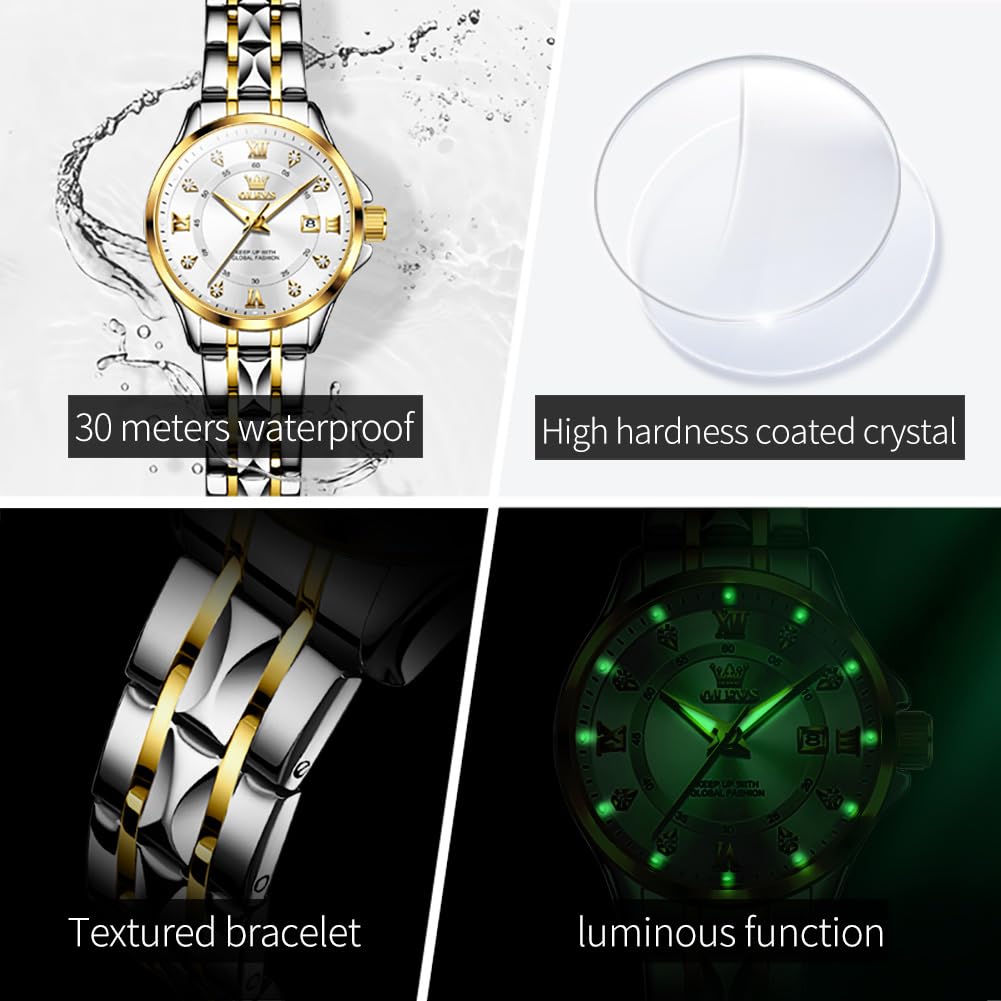 OLEVS Watch Women,Watches for Women,Luxury Casual Stainless Steel Women's Wrist Watches Classic Small Face Dress Analog Womens Watches with Date Easy to Read Waterproof Luminous Quartz Ladies Watches