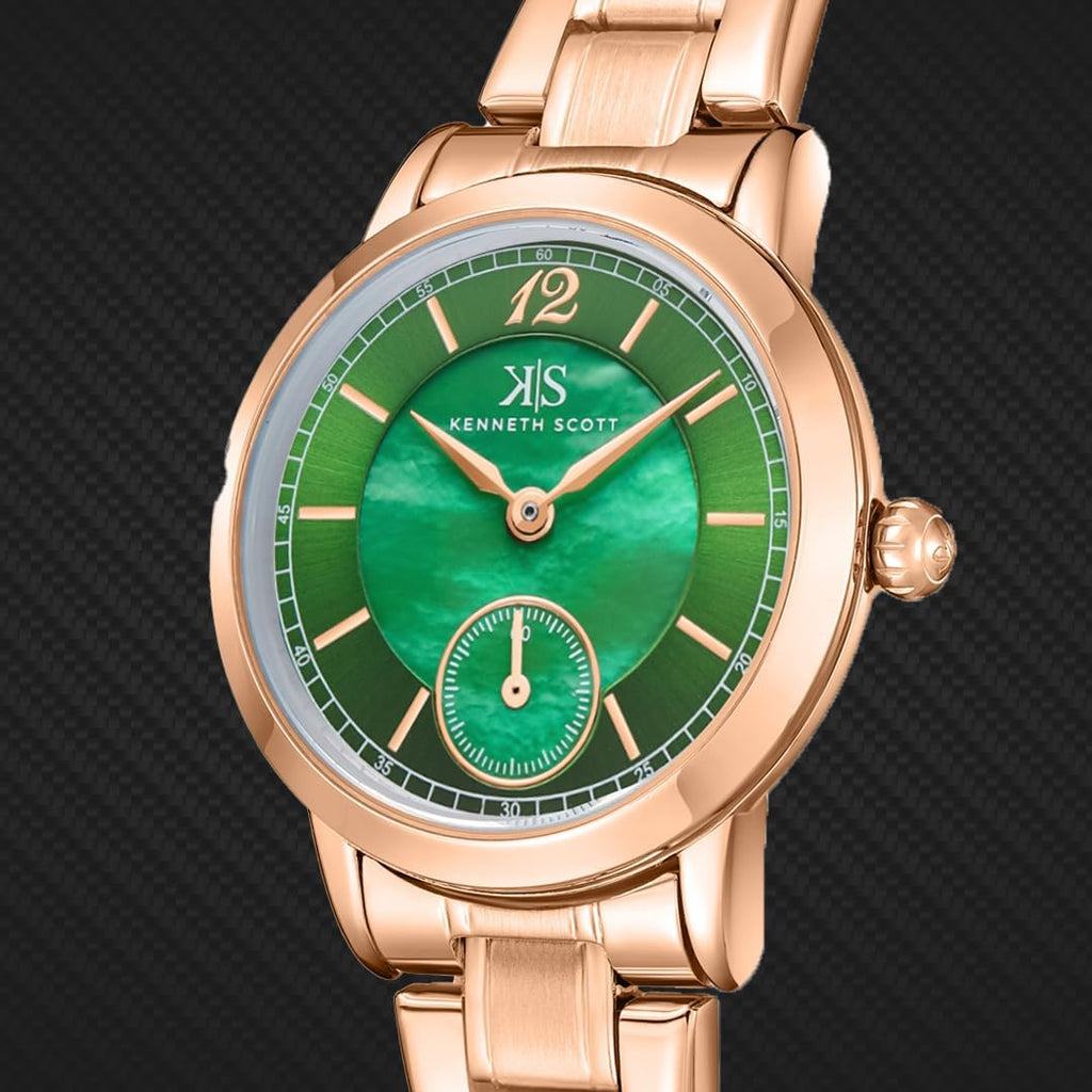 Kenneth Scott Women's Analog Watch 29mm Green Dial Rose Gold Stainless Steel