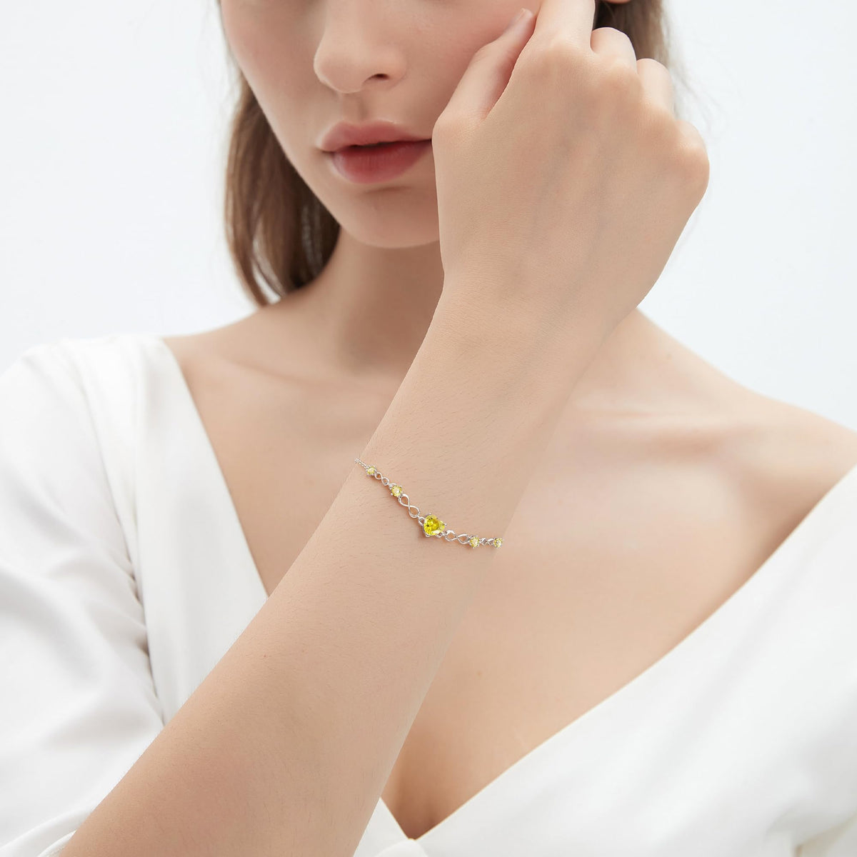 G&GEMSJEW Infinity Heart Birthstone Bracelets for Women, 925 Sterling Silver Women Charm Link Bracelet Adjustable, Birthday Anniversary Christmas Jewelry Gifts for Women Wife Mom Girlfriend Her