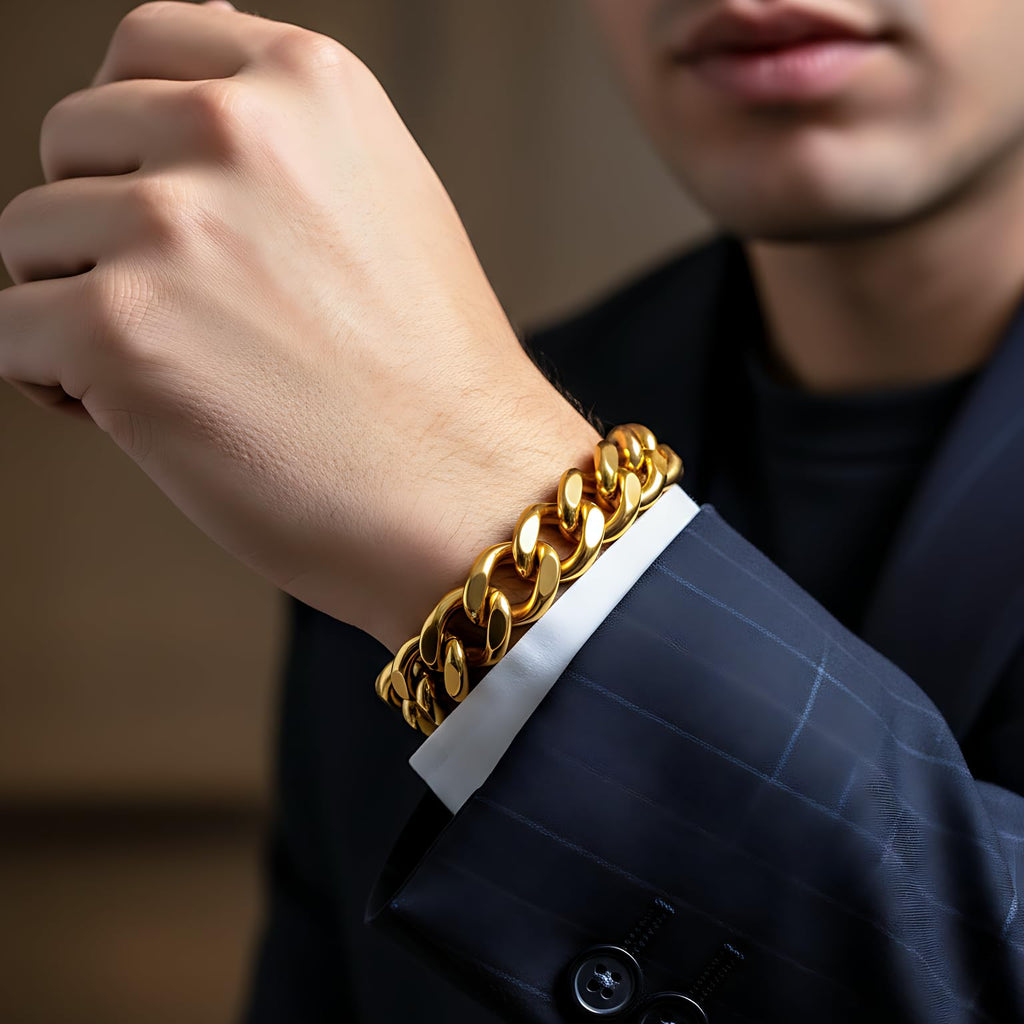 UNCLE LOL Premium Gold Cuban Link Bracelet – Tarnish-Resistant Gold-Plated Stainless Steel