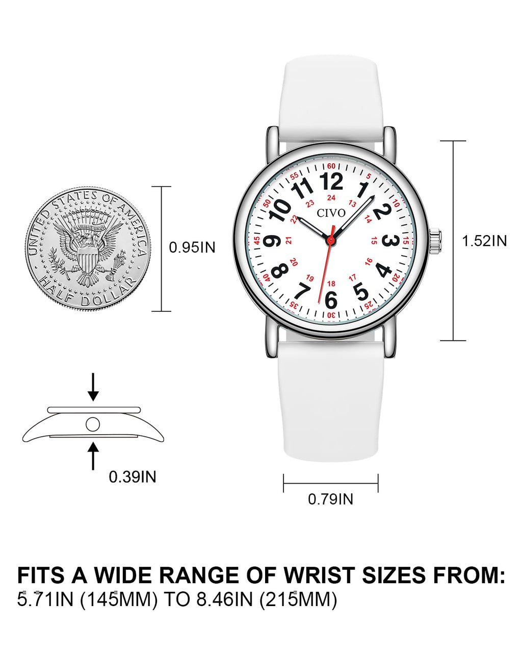 CIVO Nurse Watches for Women Men: Analog Waterproof Watch with Easy Read Dial Second Hand - Gifts for Nurses Medical Student Doctors