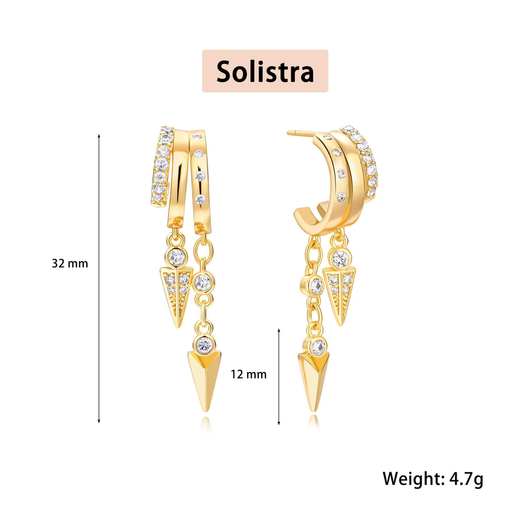Gold Dangle Earrings for Women, 14k Gold Plated Stacked Triple Hoop Illusion Earrings Cubic Zirconia Huggie Earrings for Women Trendy