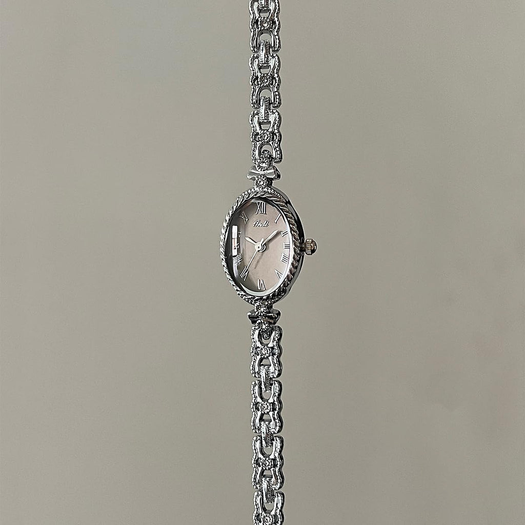 Gosasa Small Gold Watches for Women Vintage Dainty Oval Roman Numeral Dial Analog Slim Bracelet Alloy Band Water Resistant Dress Wrist Watch Elegant Gift