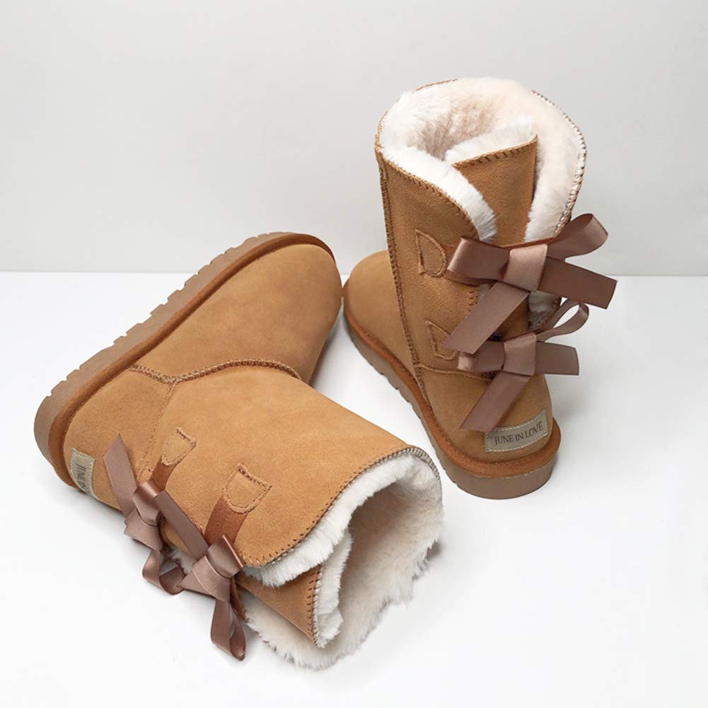 JOY IN LOVE Women's Snow Boots for Winter Mid-Calf high Back Bows