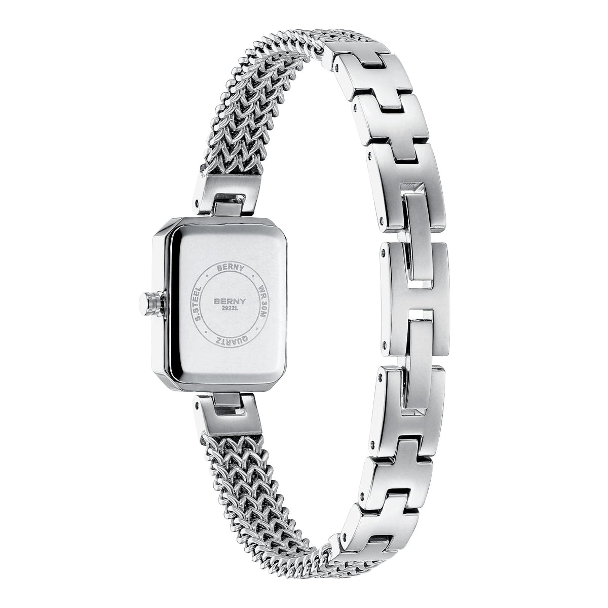 BERNY Silver Watches for Women Ladies Wrist Watch and Bracelet Set Dainty Quartz Bracelet Watch Premium Crystal Accented Fashion Luxury Birthday Present for Women