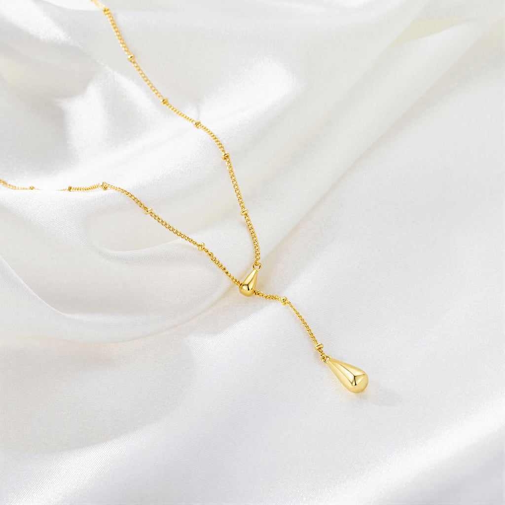 M MOOHAM Gold Necklace for Women Non Tarnish - Dainty 14K Gold Plated Beaded Chain Small Pendant Necklaces Simple Pearl Circle Beads Teardrop Pendant Necklace for Women Trendy Jewelry Gifts