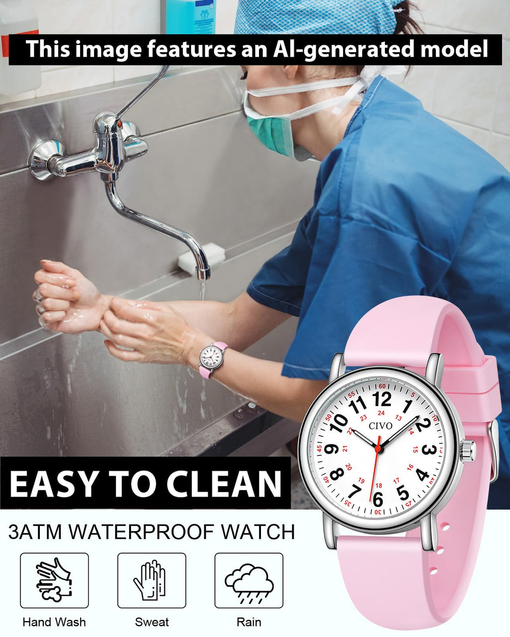 CIVO Nurse Watches for Women Men: Analog Waterproof Watch with Easy Read Dial Second Hand - Gifts for Nurses Medical Student Doctors