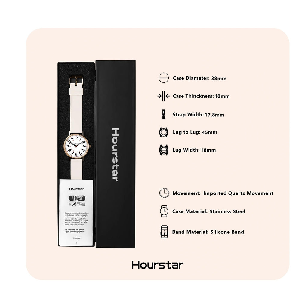 Women's Analog Nurse Watch with Second Hand for Nursing, 12/24 Time, Silicone Band, Easy Read