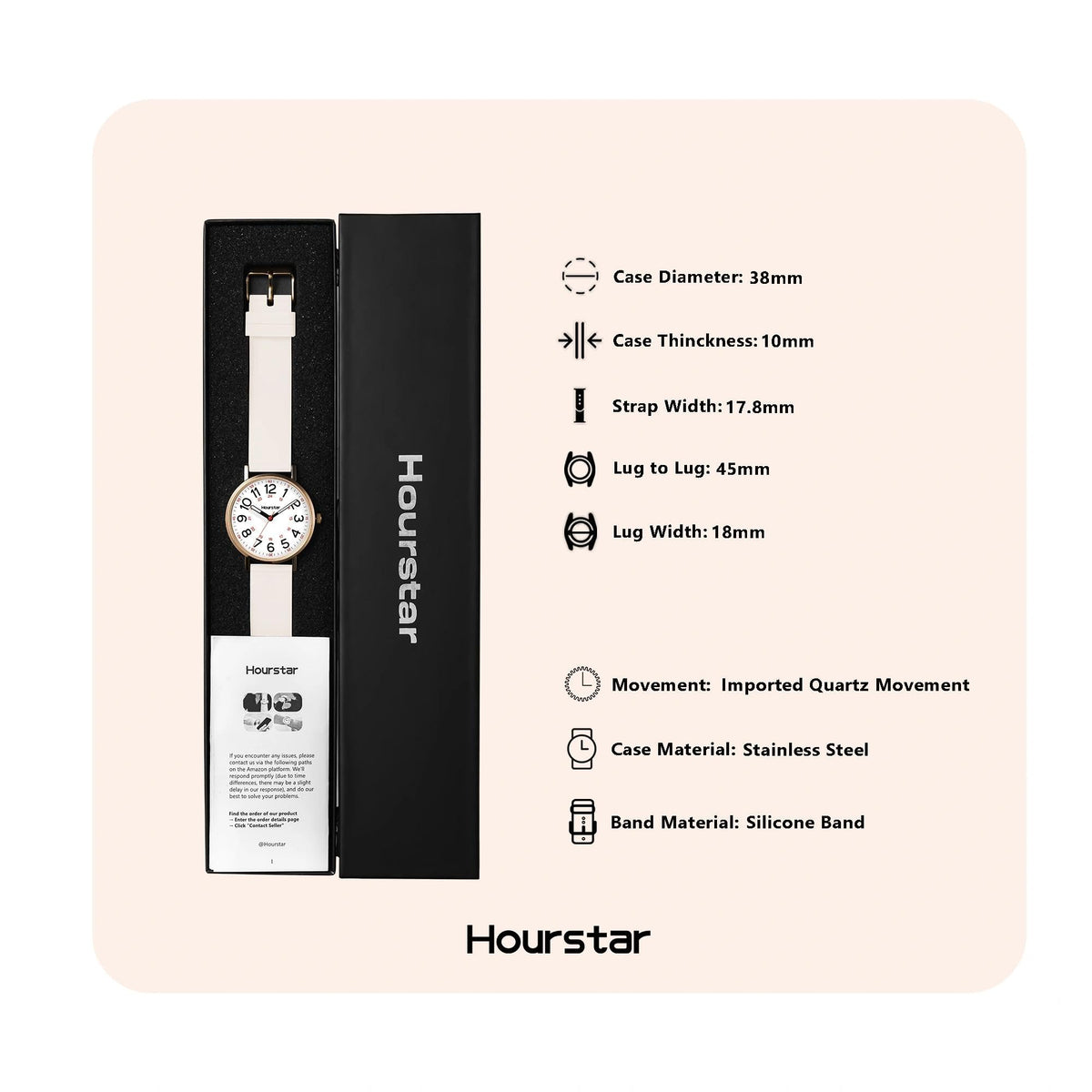 Women's Analog Nurse Watch with Second Hand for Nursing, 12/24 Time, Silicone Band, Easy Read