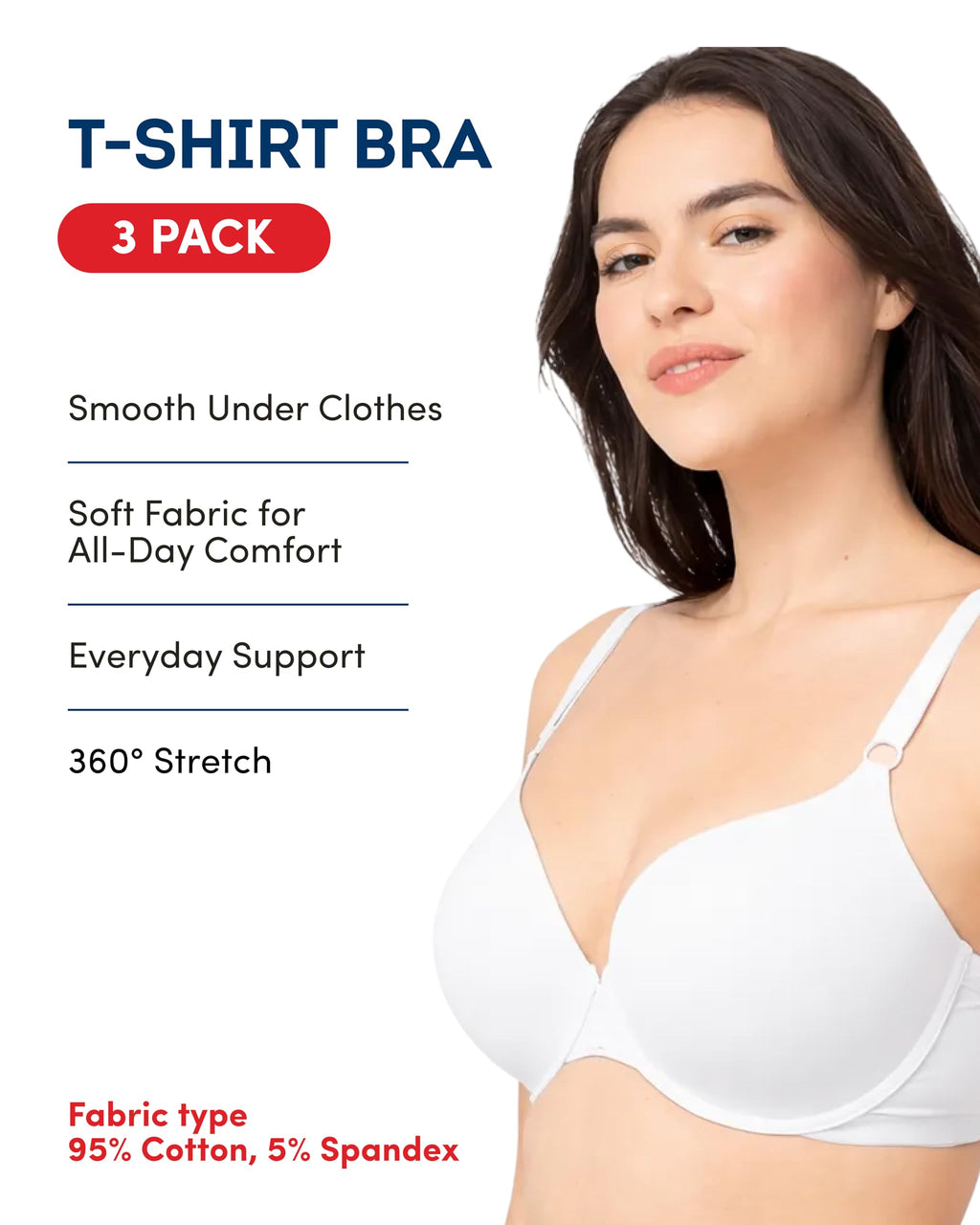 Fruit of the Loom womens T-shirt T Shirt Bra, Black/White/Grey Heather, 38DD US