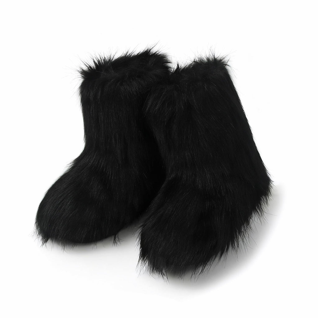 Wnshonzy Fur Boots for Women Snow Furry Fluffy Platform Flat Ankle Mini Boot Winter Round Toe Y2k Comfortable Mid-Calf Short Outdoor 2025