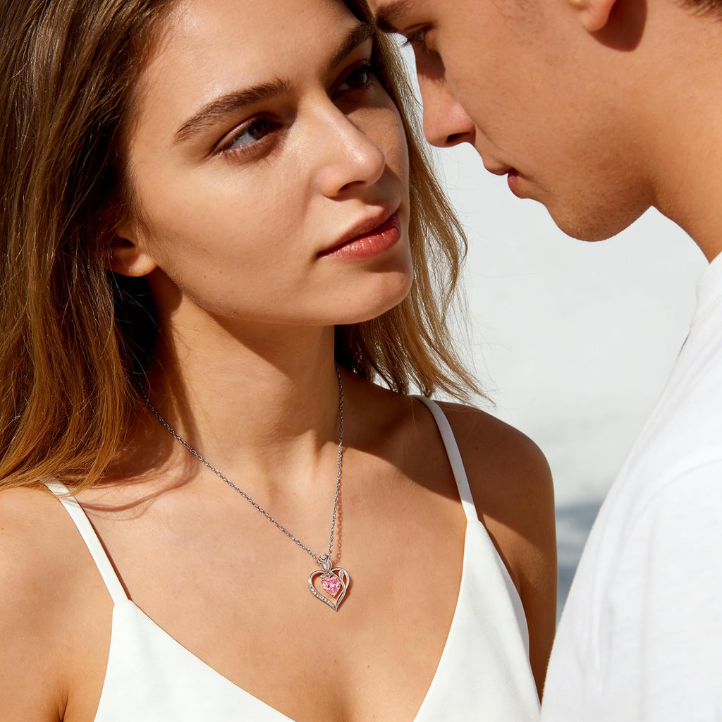 Women's Heart Pendant Necklace – 1.2CT Moissanite or Lab-Grown Sapphire, Ruby & Emerald