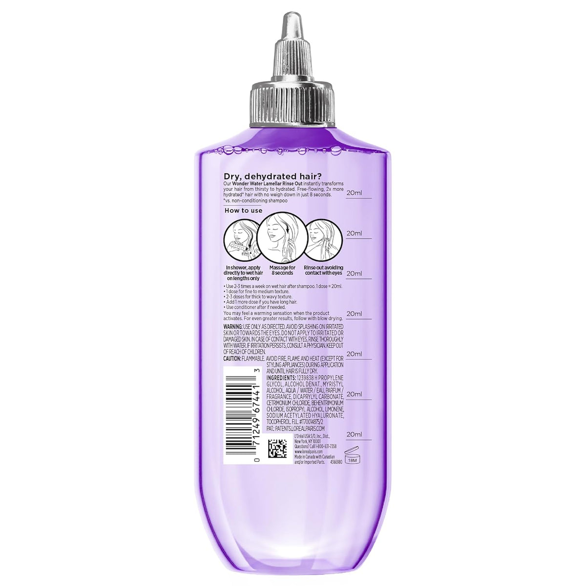 L'Oreal Paris Elvive Hyaluron Plump Flash Hydration Wonder Water Hair Rinse, 8 Second Hydrating Hair Care Treatment for Soft, Shiny Hair, 6.8 Fl Oz