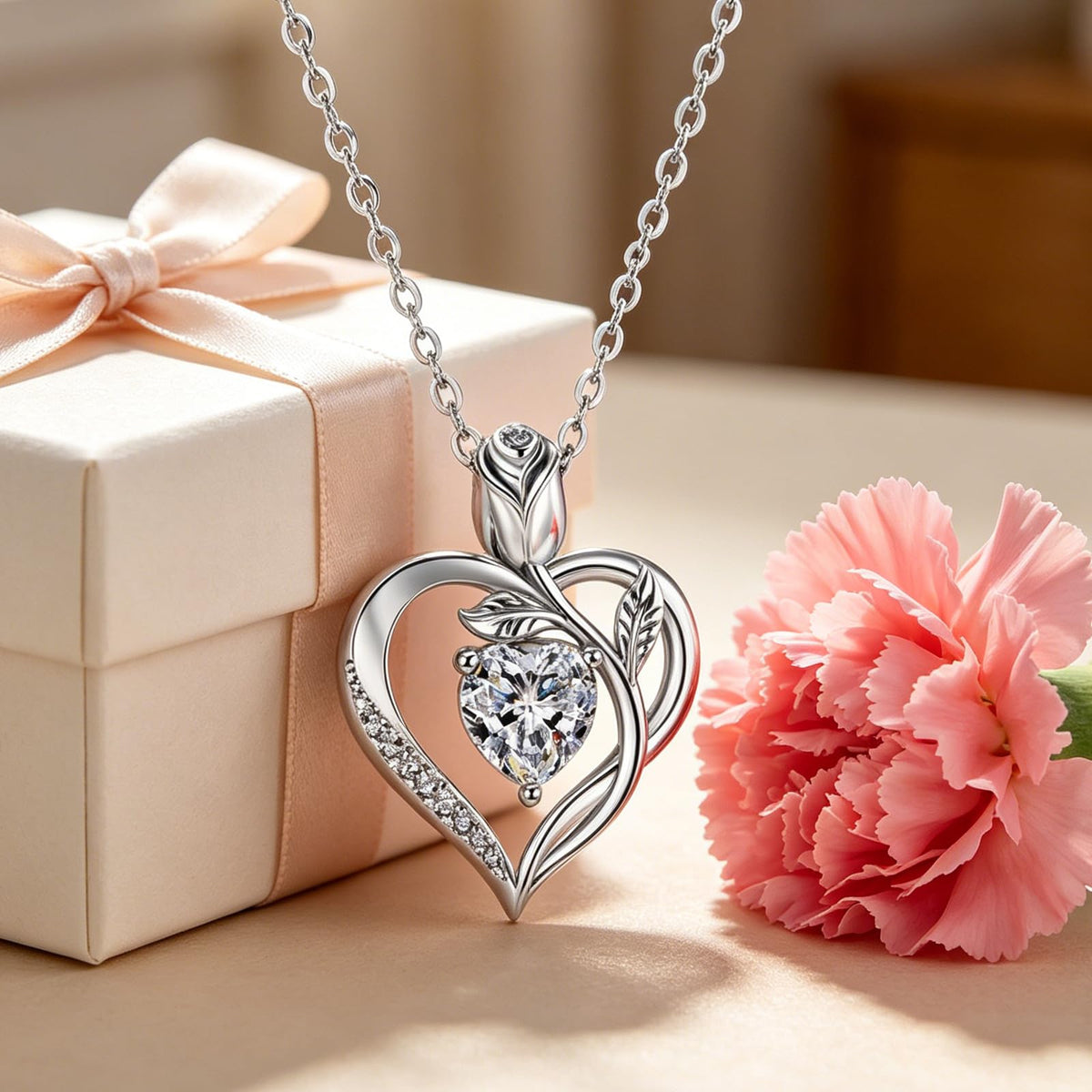 Women's Heart Pendant Necklace – 1.2CT Moissanite or Lab-Grown Sapphire, Ruby & Emerald