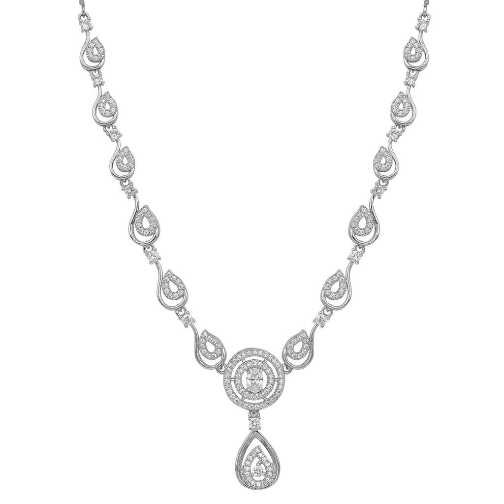 Nilu's Collection American Diamond Stone Studded | Rose Gold/Silver Plated | Anti Tarnish Jewellery Set for Women | Matching Earrings Perfect for Weddings and Special Occasions
