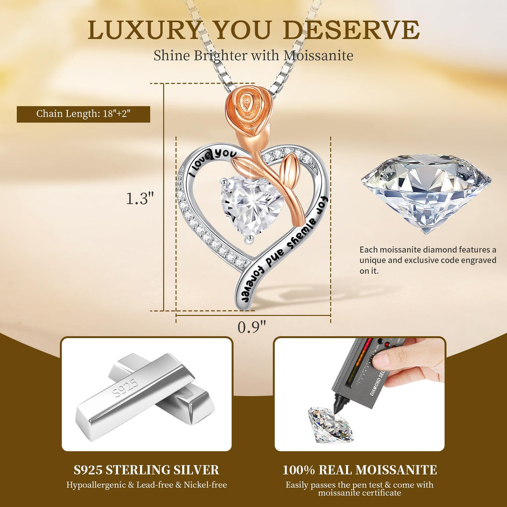 Luxury Moissanite Heart Necklace for Women – 925 Sterling Silver Heart Pendant, Sparkling Jewelry Gift for Wife, Girlfriend, Mom & Daughter