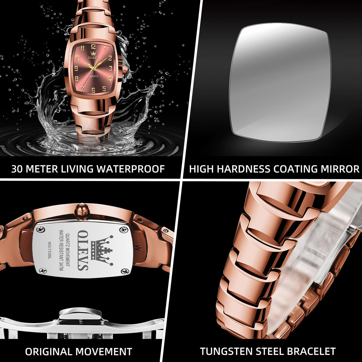 OLEVS Watch Women Luxury Classic Stainless Steel Small Wrist Dress Watches for Women Waterproof Analog Day Date Dainty Fashion Dress Female Watch-(Black/Rose Gold/Gold Face)