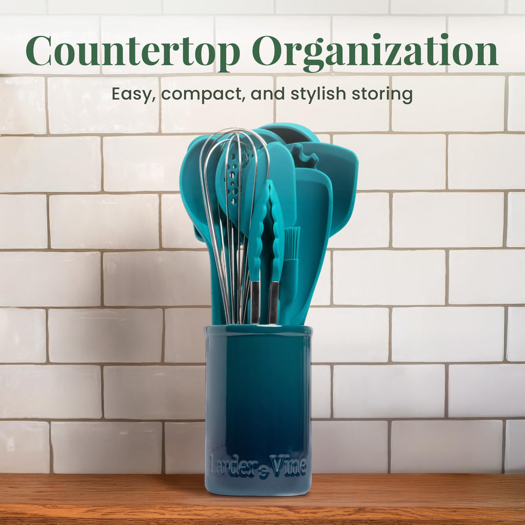 12pc Silicone Kitchen Utensils with Stainless Steel handles and Ceramic holder