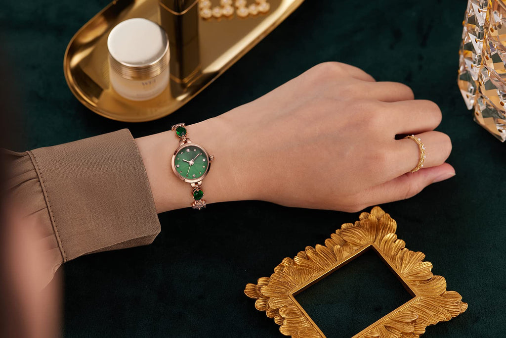 TIME100 Women's Bracelet Watches Ladies Quartz Wrist Watch with Green Dial Bezel with Crystals in Movement Bracelet Strap with Diamonds Waterproof