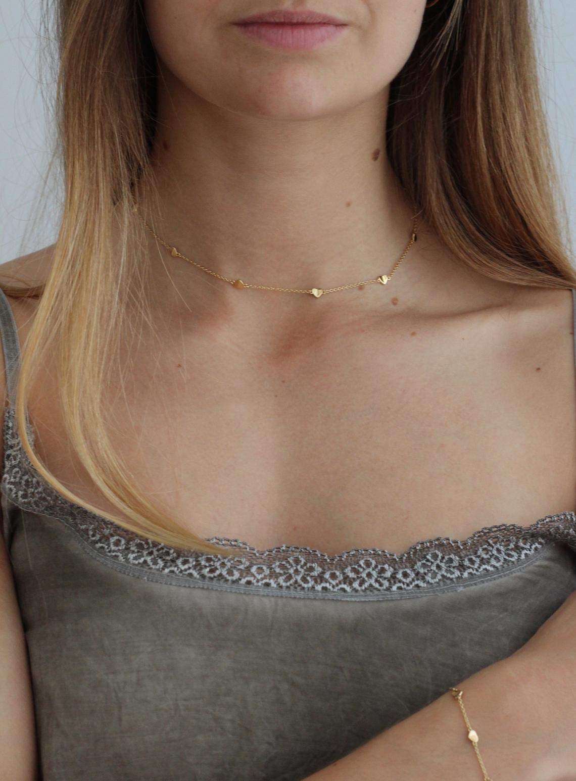 S.J JEWELRY Women Simple Delicate Full Moon 14K Gold Plated/Rose Gold/Silver Plated Layered Pendant Handmade Star Chokers Necklaces