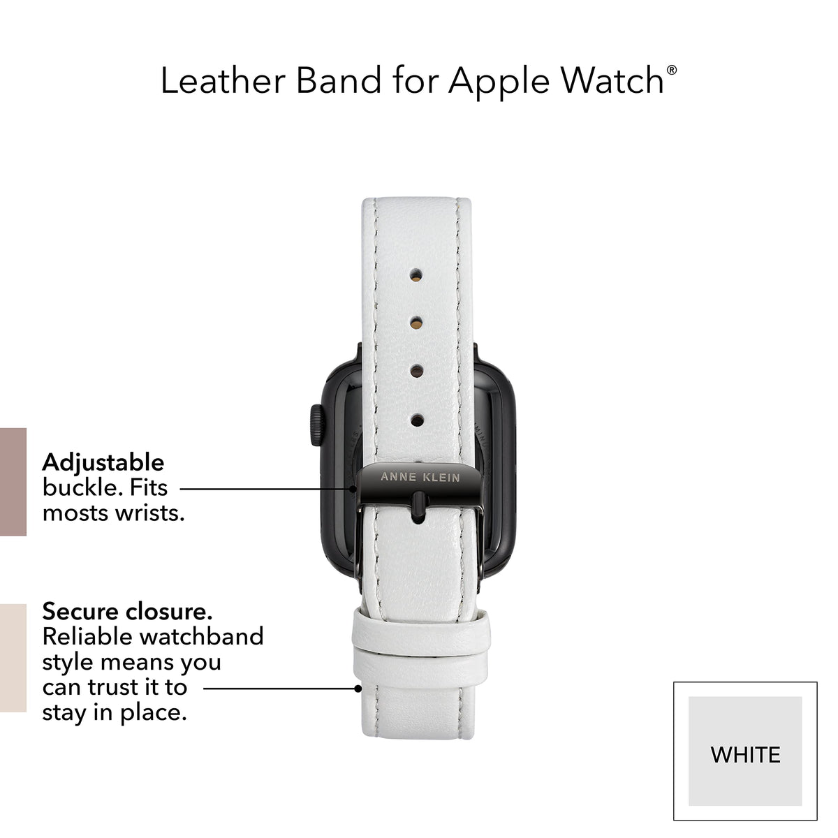 Anne Klein Leather Fashion Band for Apple Watch Secure, Adjustable, Apple Watch Band Replacement, Fits Most Wrists
