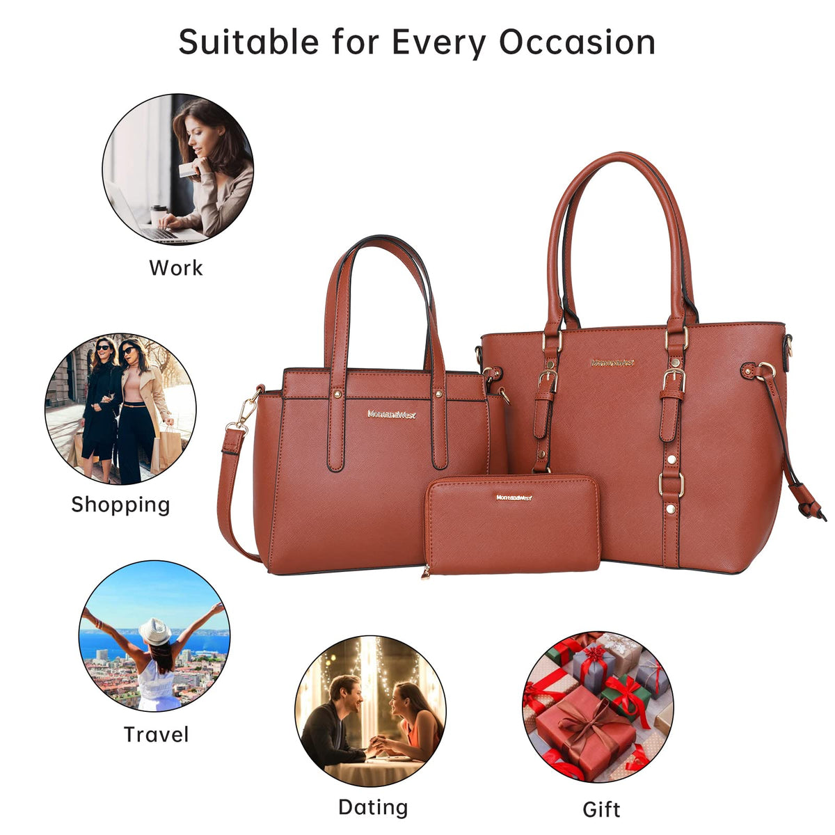 Montana West 3PCS Purses for Women Tote Bag and Wallet Set Shoulder Satchel Handbags