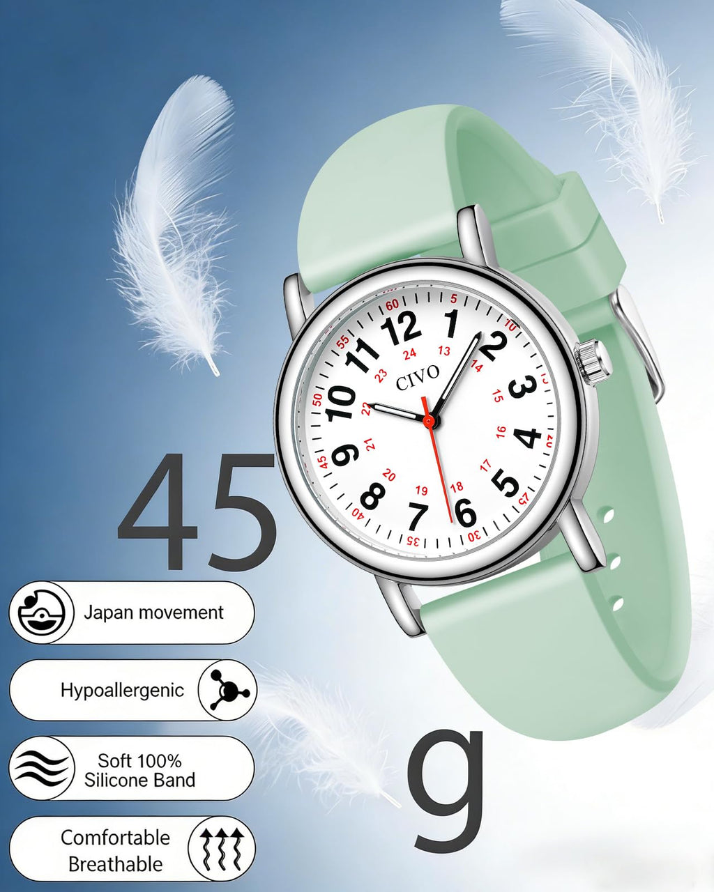 CIVO Nurse Watches for Women Men: Analog Waterproof Watch with Easy Read Dial Second Hand - Gifts for Nurses Medical Student Doctors