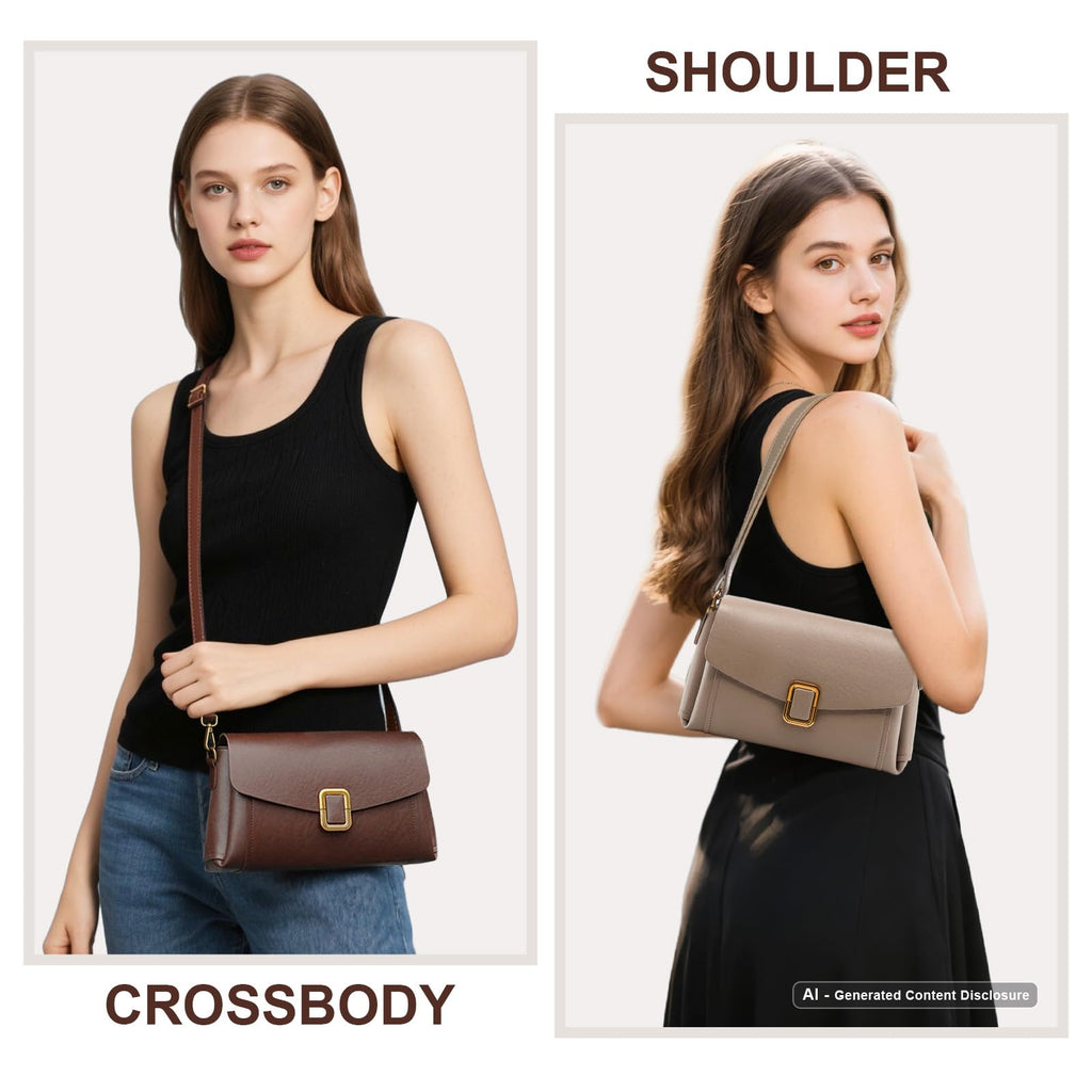 Genuine Leather Crossbody Bag for Women, Adjustable Shoulder Bag | Genuine Leather, 2 Detachable Straps, Satchel, Compact & Lightweight, Travel, Everyday, Work, Gift