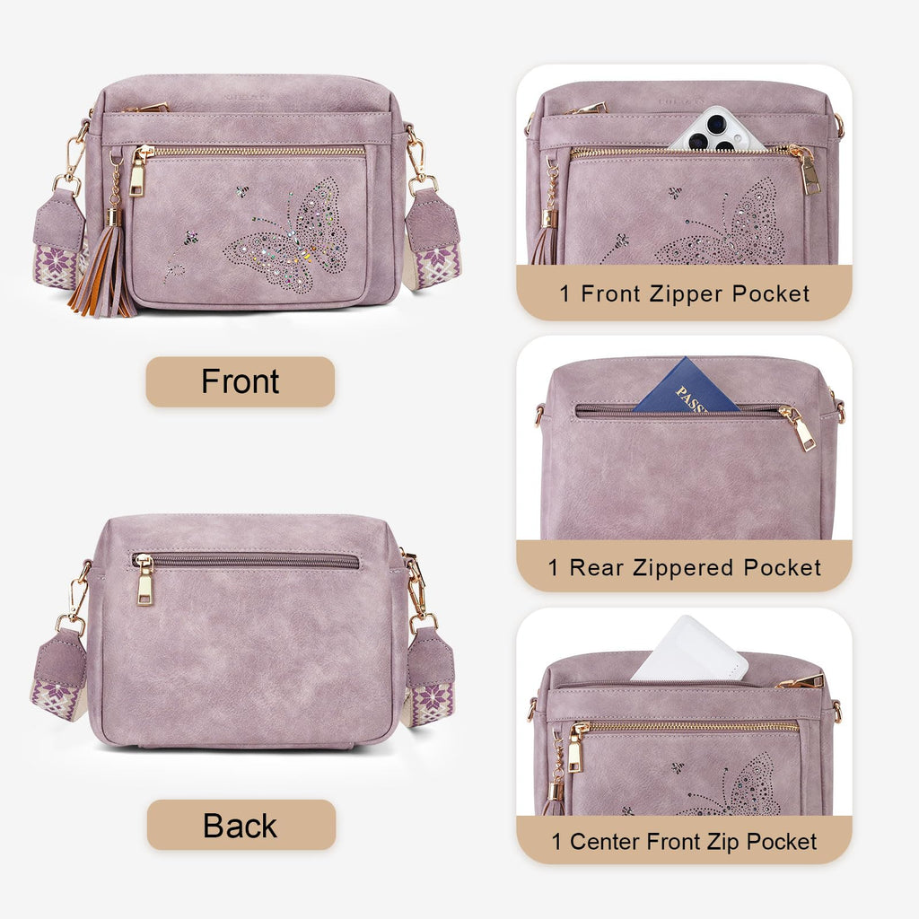 KITEVIUN Crossbody Bags for Women Trendy Leather Crossbody Purse Shoulder Handbags Butterfly Design
