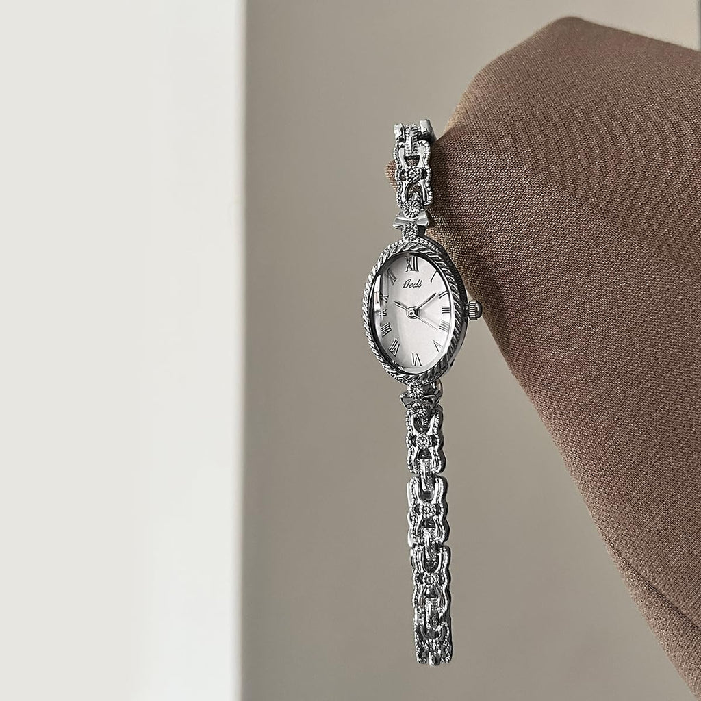 Gosasa Small Gold Watches for Women Vintage Dainty Oval Roman Numeral Dial Analog Slim Bracelet Alloy Band Water Resistant Dress Wrist Watch Elegant Gift