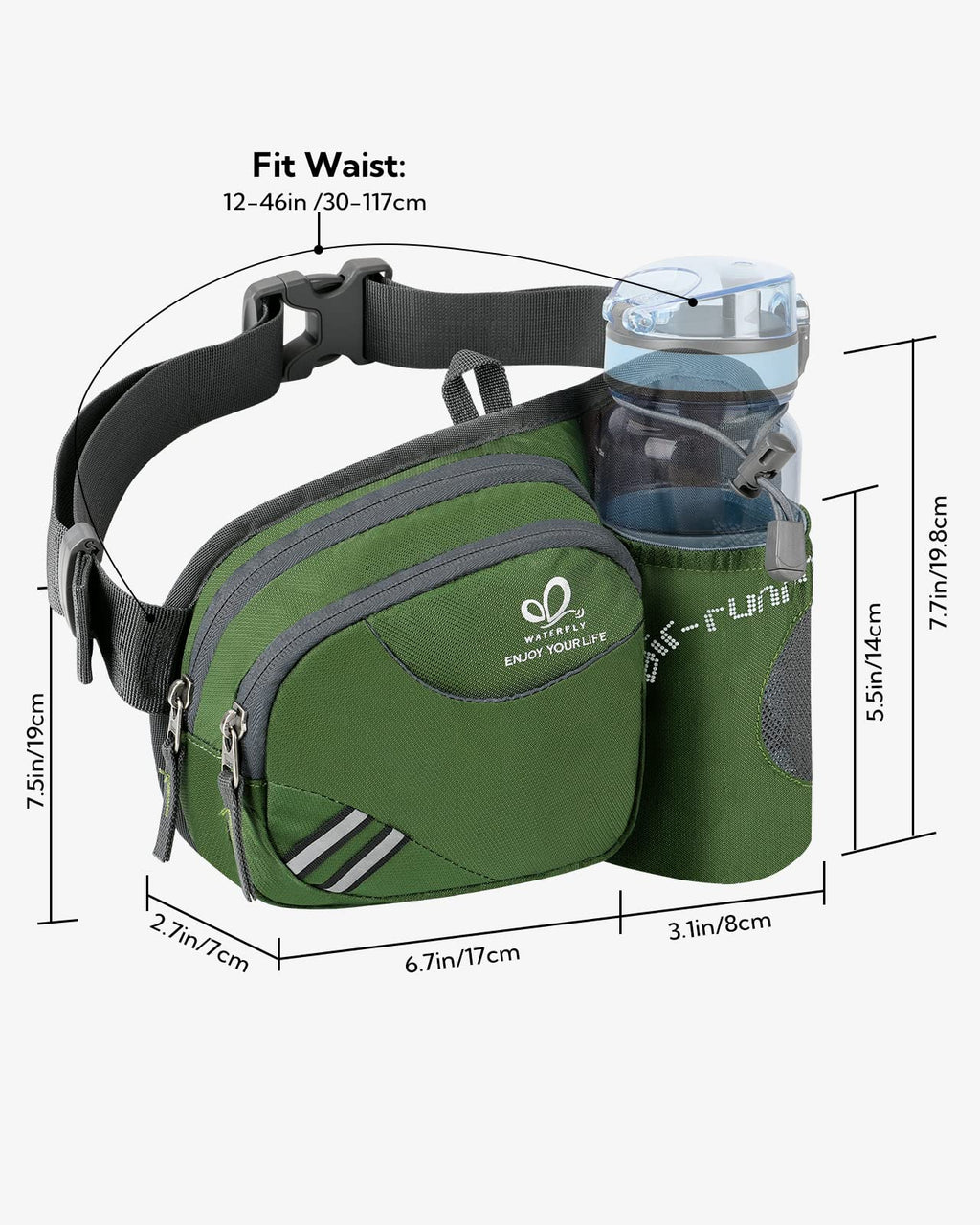 WATERFLY Fanny Pack Waist Bag: Waist Pack for Women Men with Water Bottle Holder Hiking Fanny Pack for Running Walking DogWalking Travel Cycling