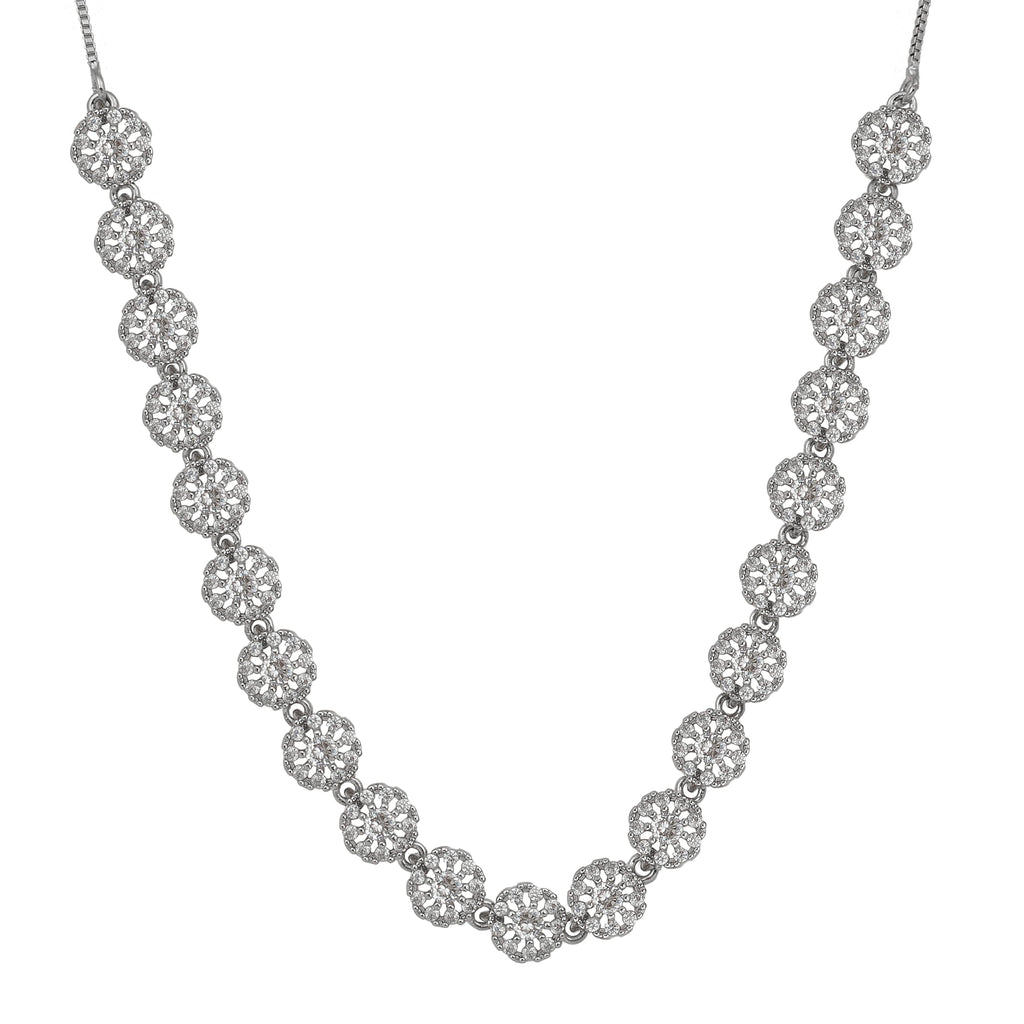 Nilu's Collection American Diamond Stone Studded | Rose Gold/Silver Plated | Anti Tarnish Jewellery Set for Women | Matching Earrings Perfect for Weddings and Special Occasions