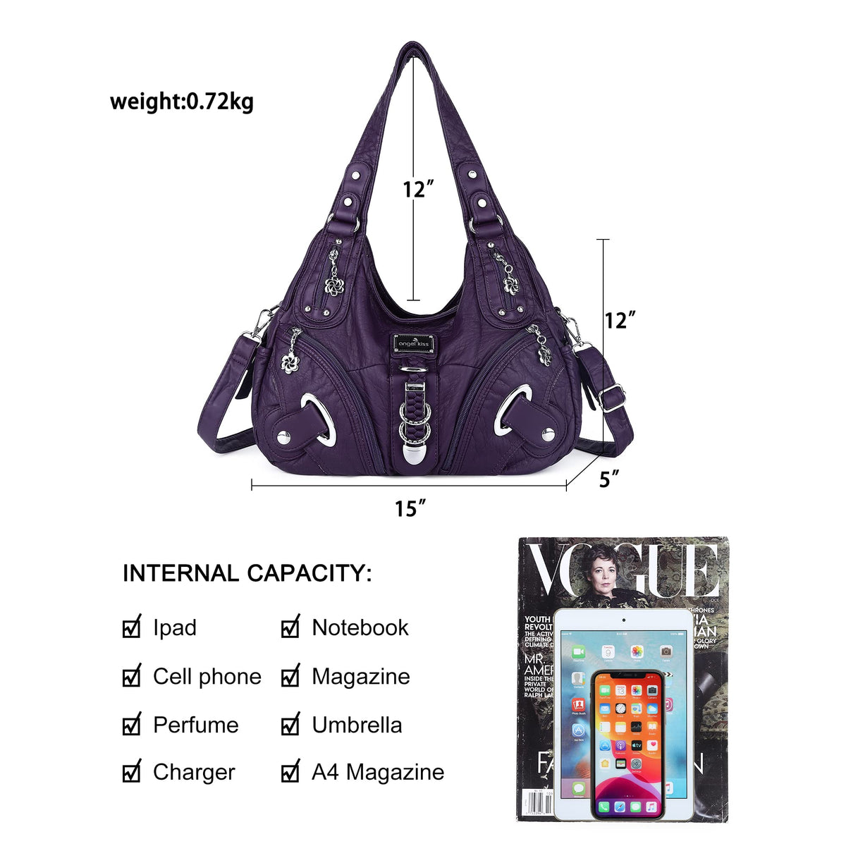 Angelkiss Hobo Purses and handbags for Women Satchel Handbag Women Purses Large Daily Shoulder Bags