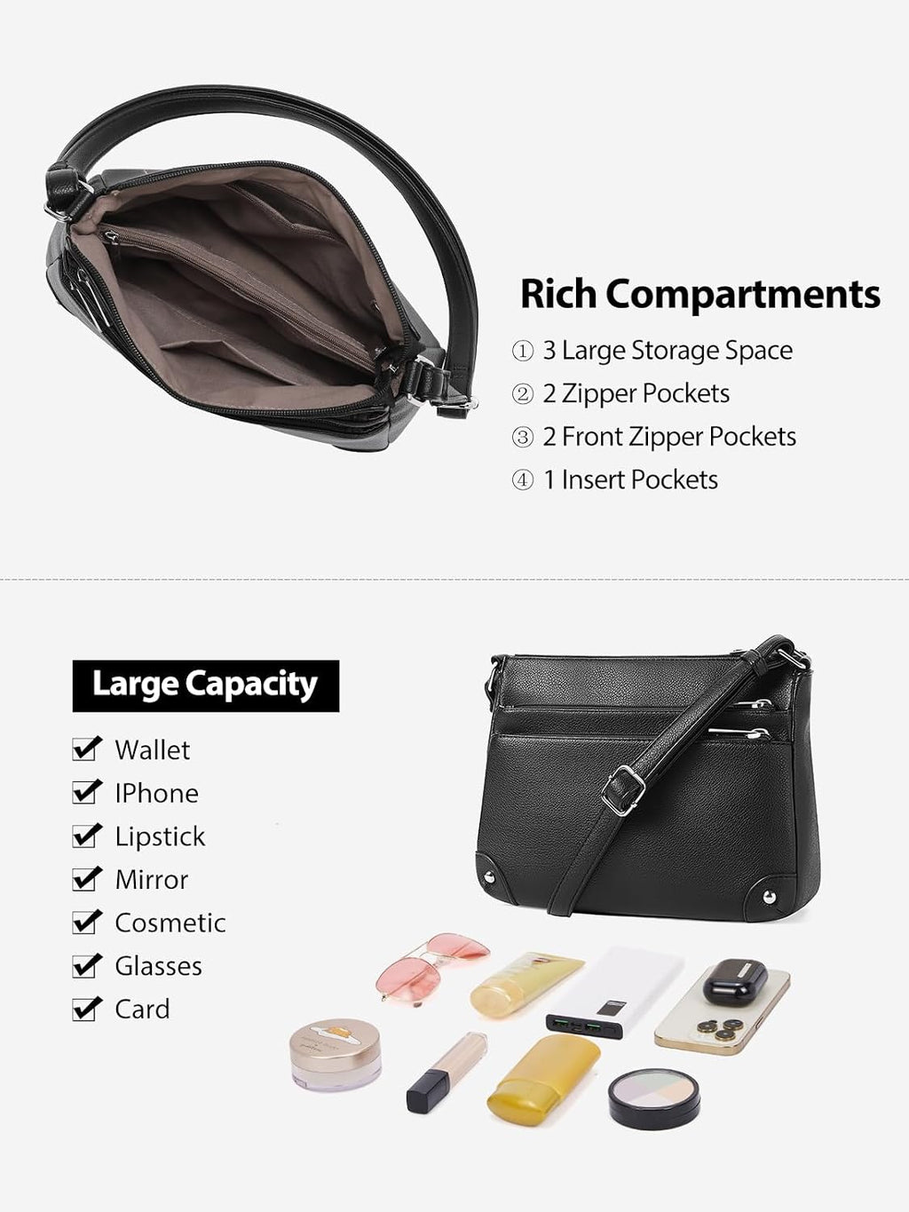WESTBRONCO Crossbody Bags for Women, Medium Size Shoulder Handbags, Satchel Purse with Multi Zipper Pocket