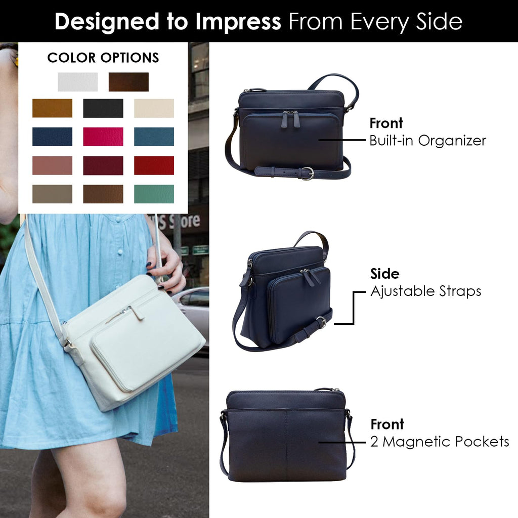 ili New York Genuine Leather Crossbody Bags for Women - Premium RFID Blocking Shoulder Bag Organizer with Adjustable Strap