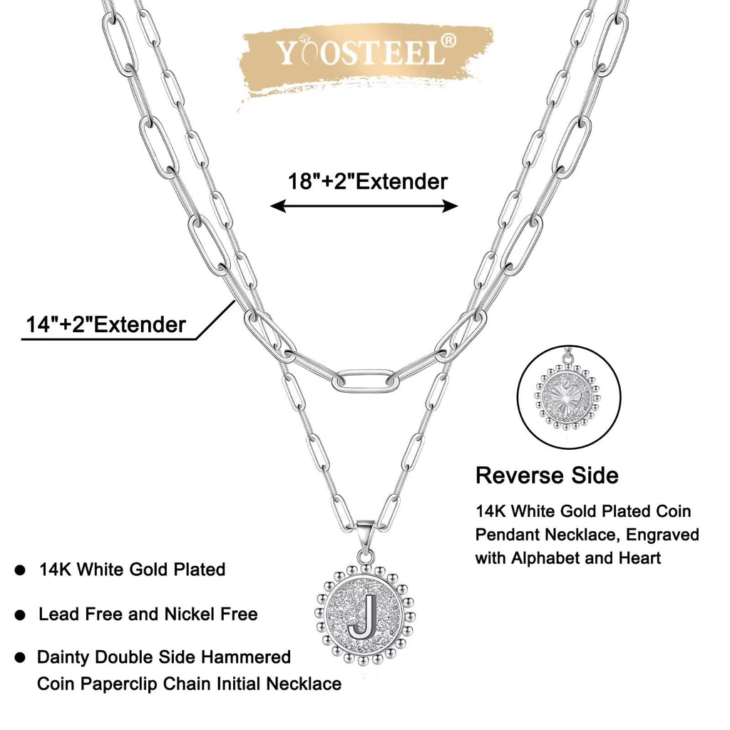Yoosteel Layered Initial Necklaces for Women Trendy - 14K Gold-Plated Dainty Layering Paperclip Chain Coin Initial Necklace Jewelry Gifts for Women Mom Wife Teen Girls