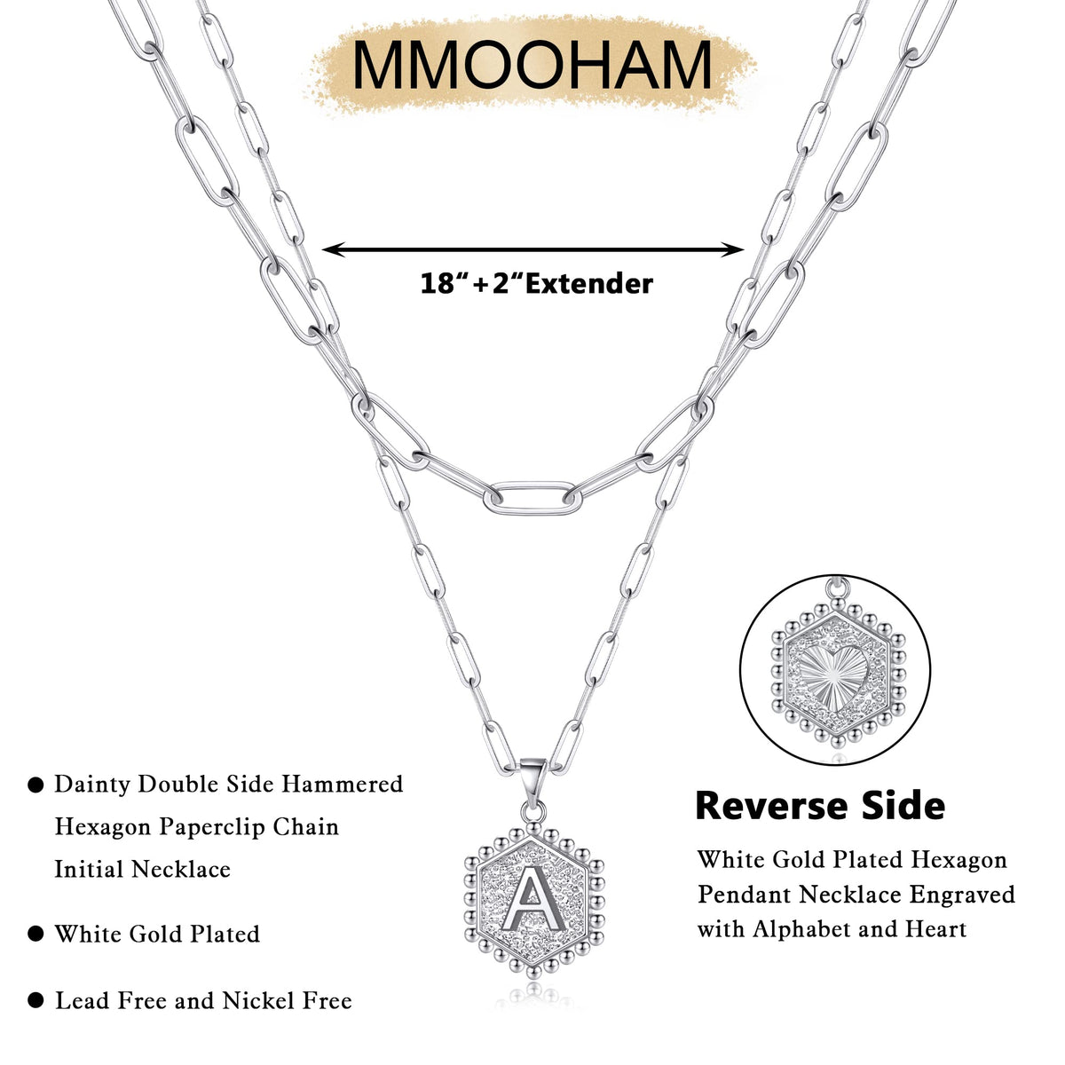 M MOOHAM Dainty Initial Necklaces for Women, 14K-Gold-Plated Layering Necklace for Women Cute Hexagon Letter Initial Necklace Layered Necklaces for Womens Teen Girl Gifts
