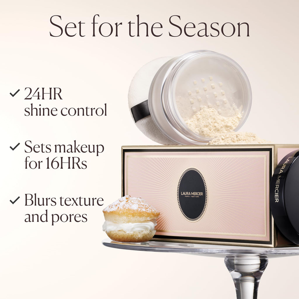 Laura Mercier Translucent Loose Setting Powder, 24HR Shine Control, Soft Matte Finish, Long-Lasting Wear, Normal to Oily Skin, 4 Shades for Virtually All Skin Tones, Artistry Icons Set