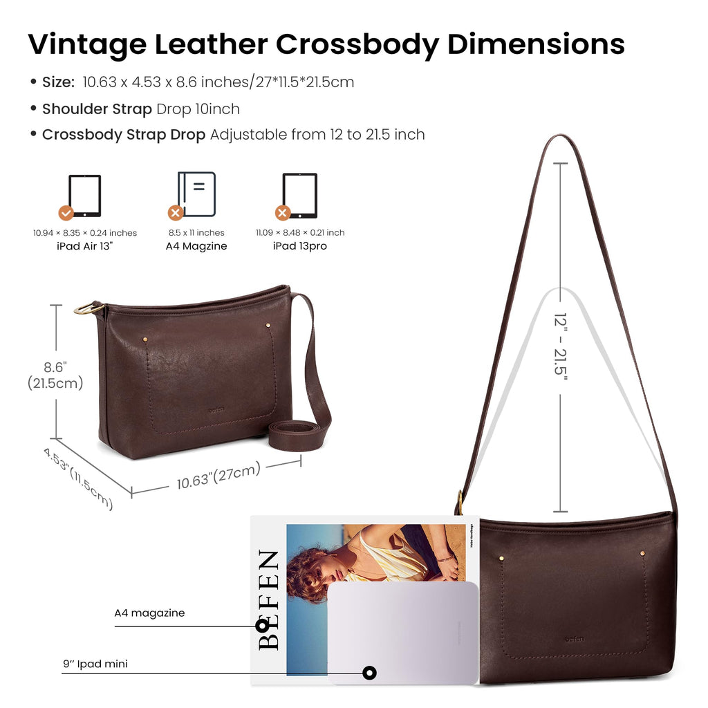 befen Genuine Leather Purses for Women, RFID Medium Leather Crossbody Bags Shoulder Purse Handbags