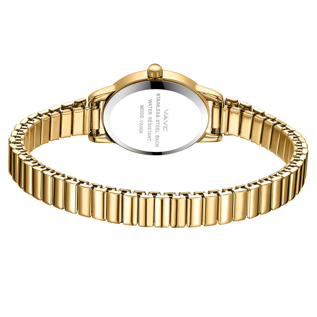 Small Gold Watches for Women,Analog Womens Watch with Stainless Steel Expansion Band,Oval Case Roman Dial,Water Resistant
