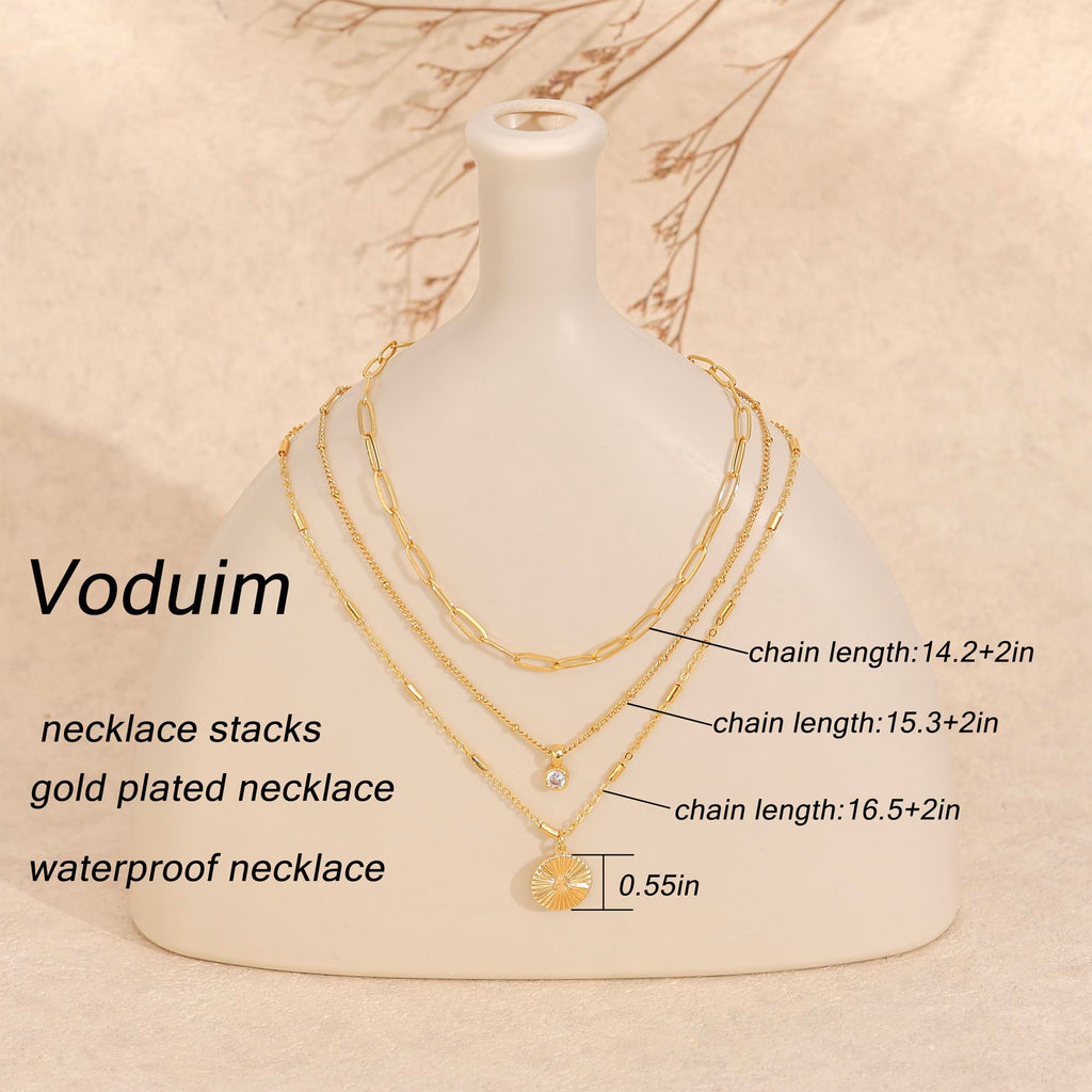 Layered Necklaces for Women, Dainty 14K Gold Plated Circle Peadant Chain Necklace Set Simple Paperclip Stacked Necklaces for Women Trendy Gold Jewelry