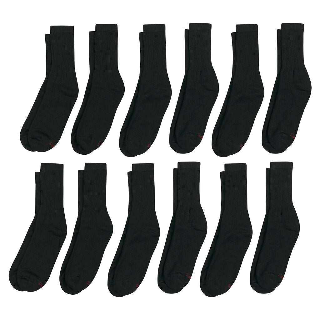 Hanes Mens Double Tough Socks, 12-pair Pack Crew Socks, White/Grey Foot Bottom, 6-12