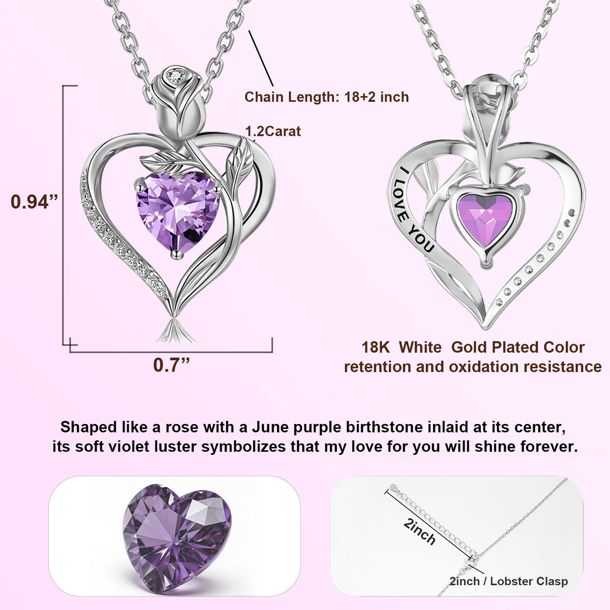 Women's Heart Pendant Necklace – 1.2CT Moissanite or Lab-Grown Sapphire, Ruby & Emerald