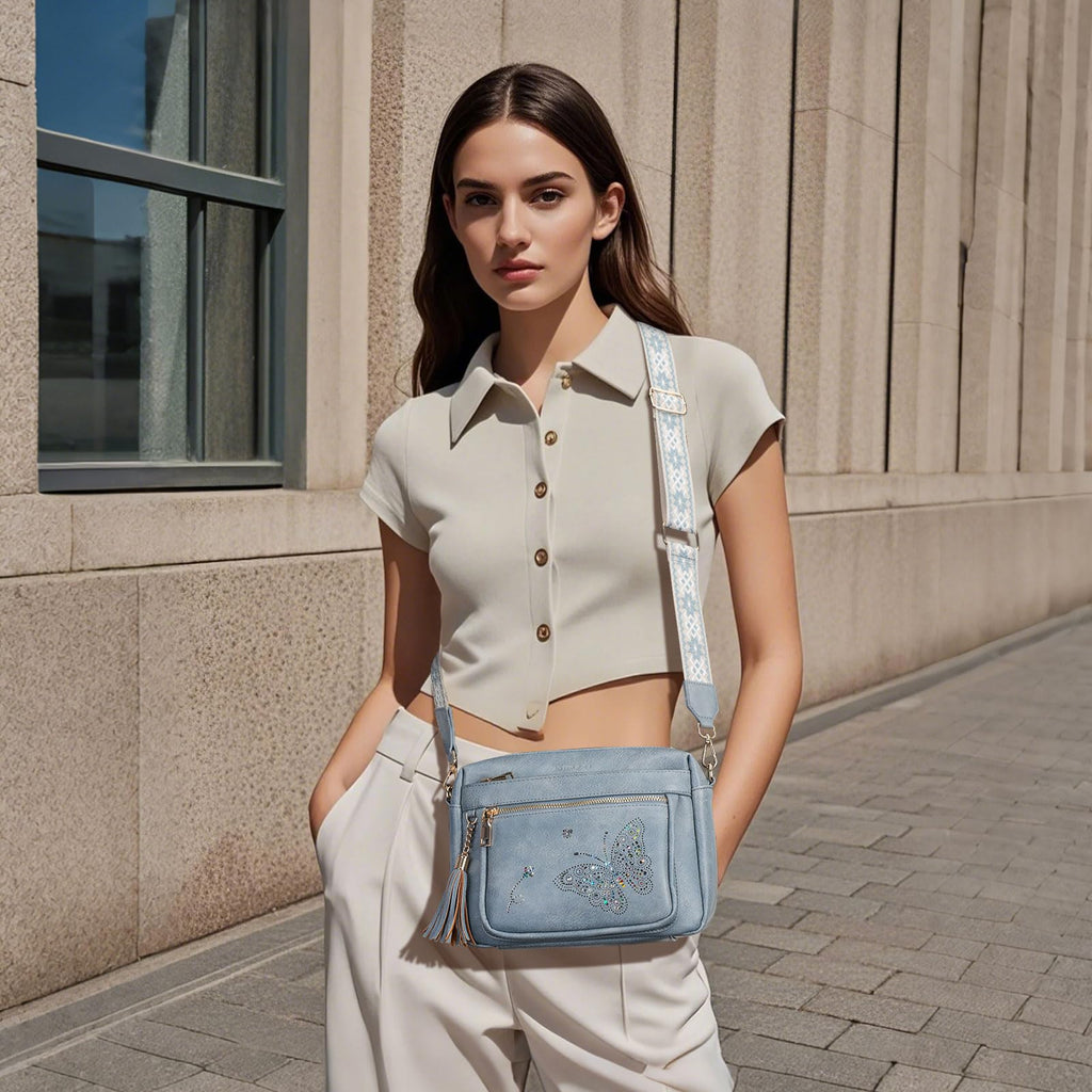 KITEVIUN Crossbody Bags for Women Trendy Leather Crossbody Purse Shoulder Handbags Butterfly Design