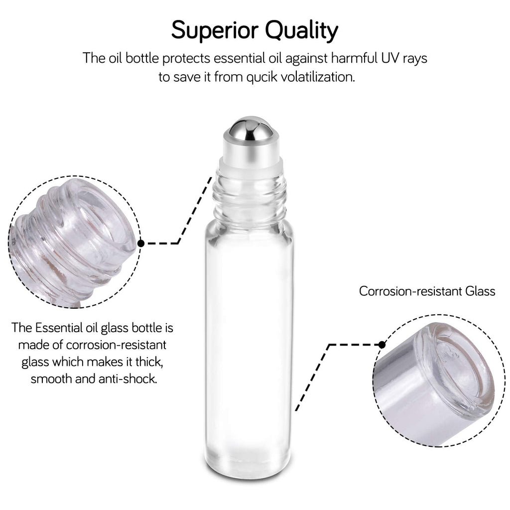 PrettyCare 4 Pack Amber Glass Oil Roller Bottles for Essential Oils 10ml, Roll On Bottles with Stainless Steel Roller Ball Leak-Proof Perfume Travel Refillable Bottle Empty, Beauty & Personal Care