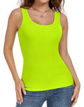 AUHEGN Workout Tank Tops for Women â€“ Soft Ribbed Scoop Neck Camisole Casual & Activewear, Summer Tank Top Fluorescent Green Large
